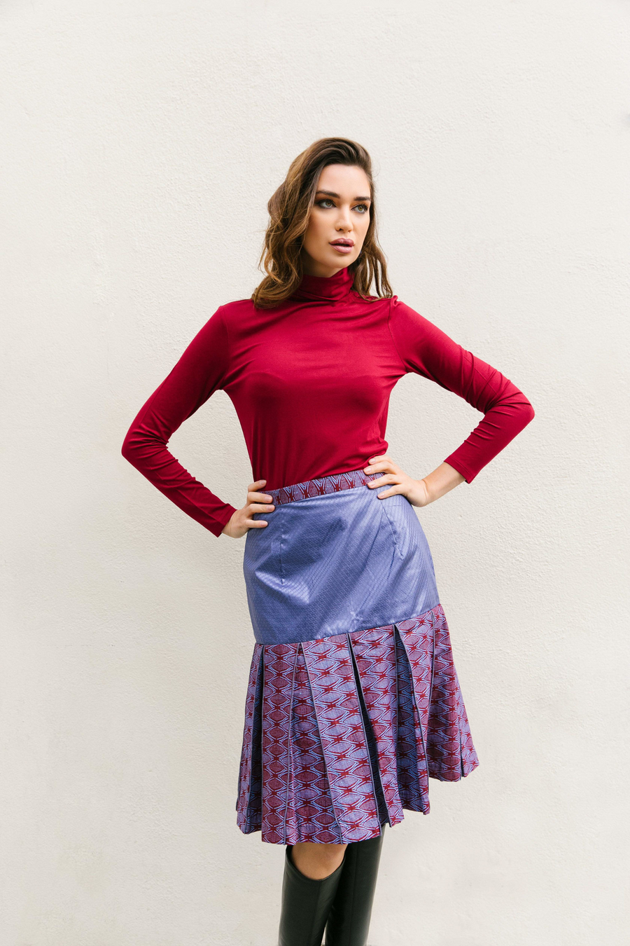 Two-tone Cotton Fringe Midi Skirt - Wasulu London
