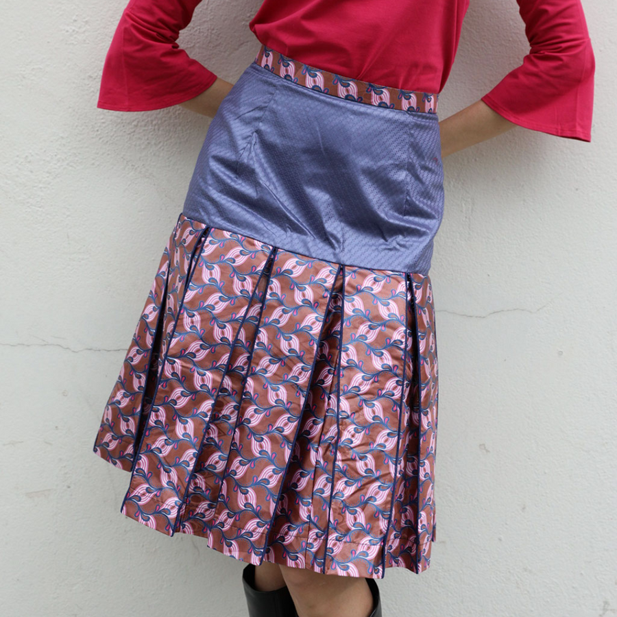 Two-tone Brocade Fringe Midi Skirt - Wasulu London