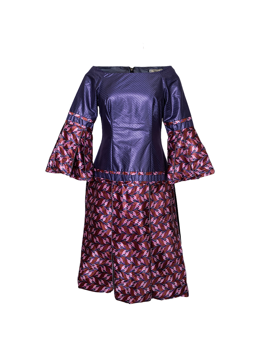 Two-tone Statement Sleeve Midi Dress - Wasulu London
